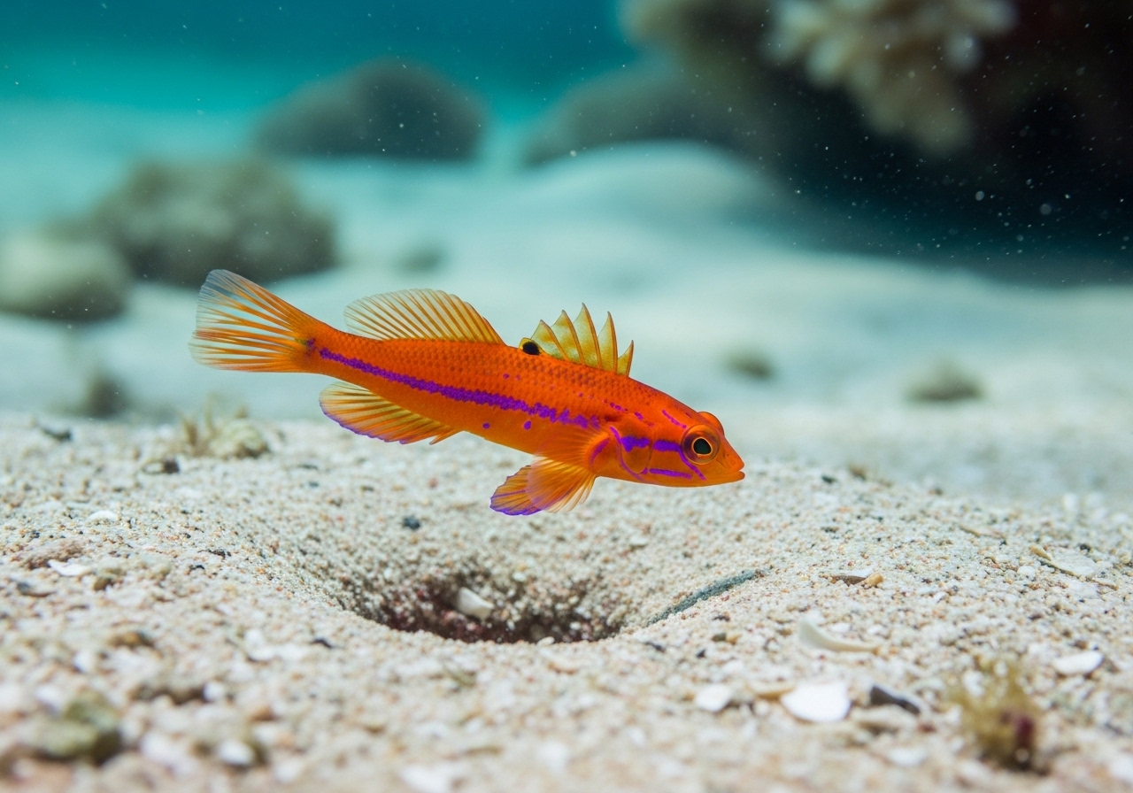 Unterwasserfoto: Fahnengrundel (Nemateleotris magnifica) in Koh Tao