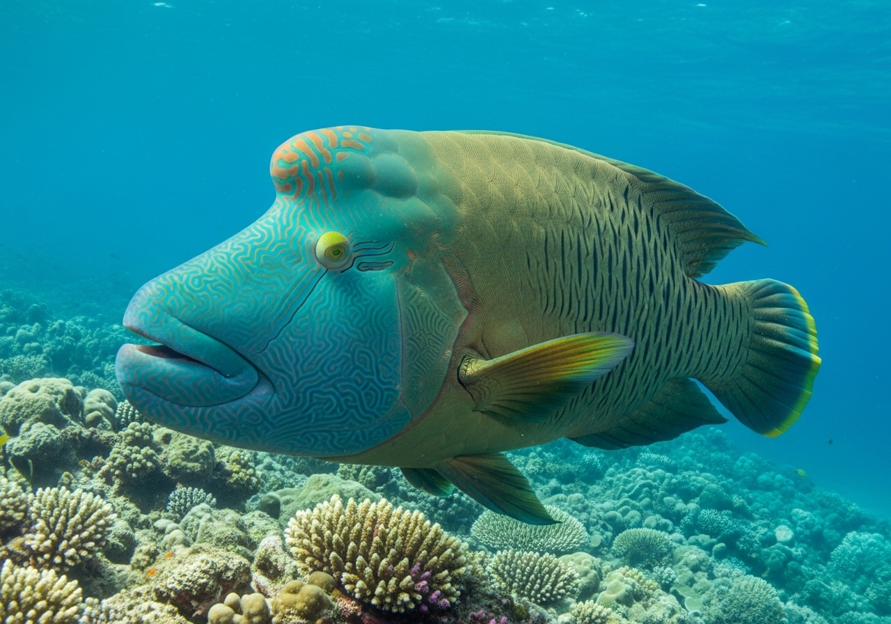 Unterwasserfoto: Napoleon-Lippfisch (Cheilinus undulatus) in Koh Tao