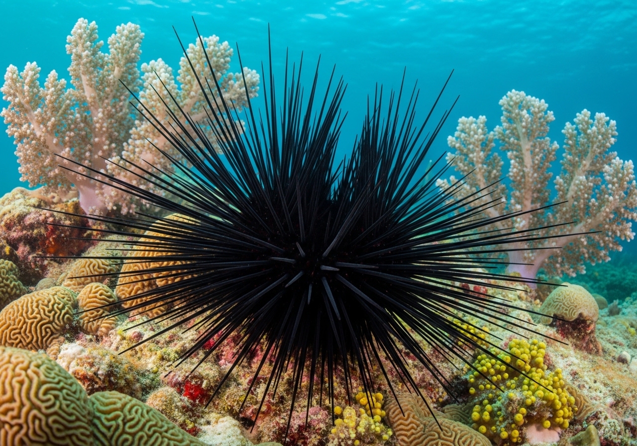 Unterwasserfoto: Langstachel-Seeigel (Diadema setosum) in Koh Tao