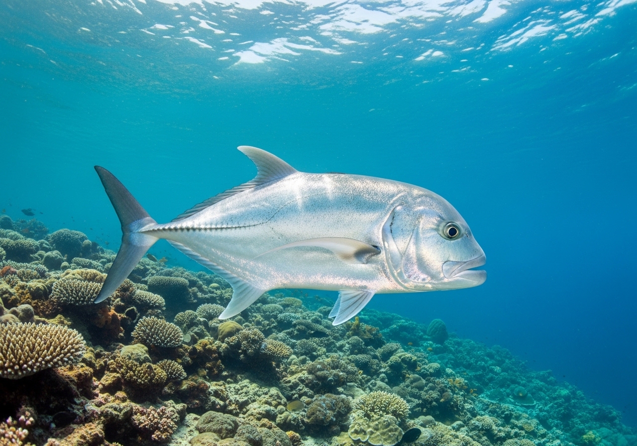 Unterwasserfoto: Stachelmakrele (Giant Trevally) (Caranx ignobilis) in Koh Tao