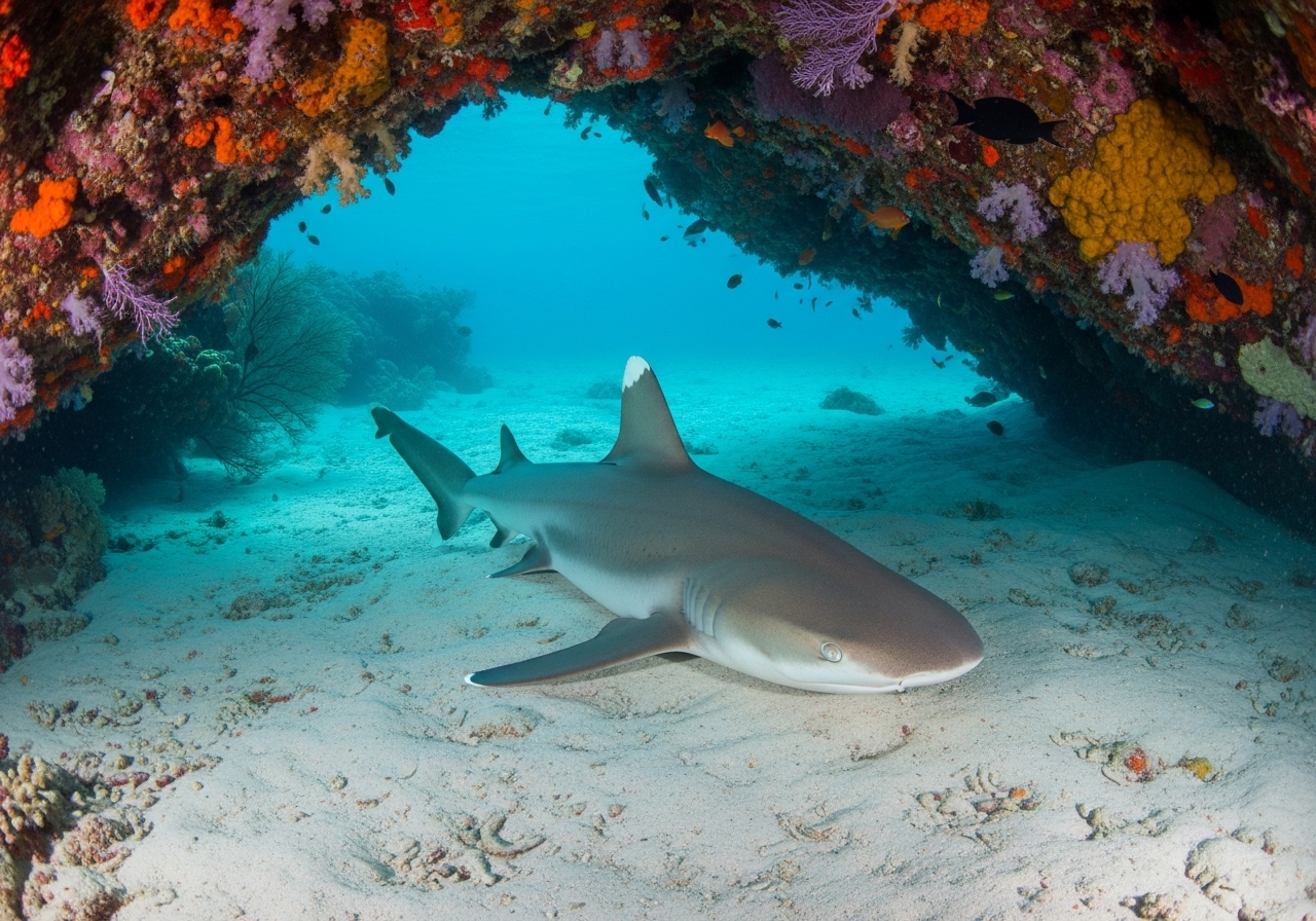 Unterwasserfoto: Weißspitzen-Riffhai (Triaenodon obesus) in Koh Tao